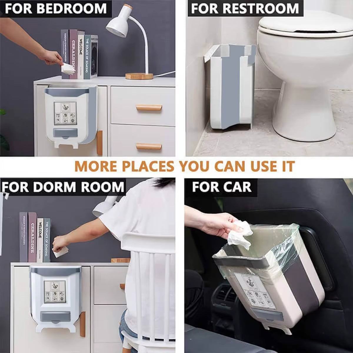 Wall-Mounted Folding Trash Can for Kitchen Cabinets and Vehicles