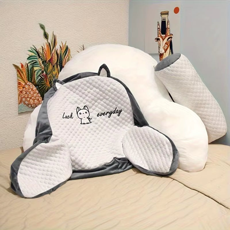 1Pc Adjustable Reading Pillow - Ergonomic Back Support Cushion for Bed/Sofa/Floor, Gray Quilted Breathable Design