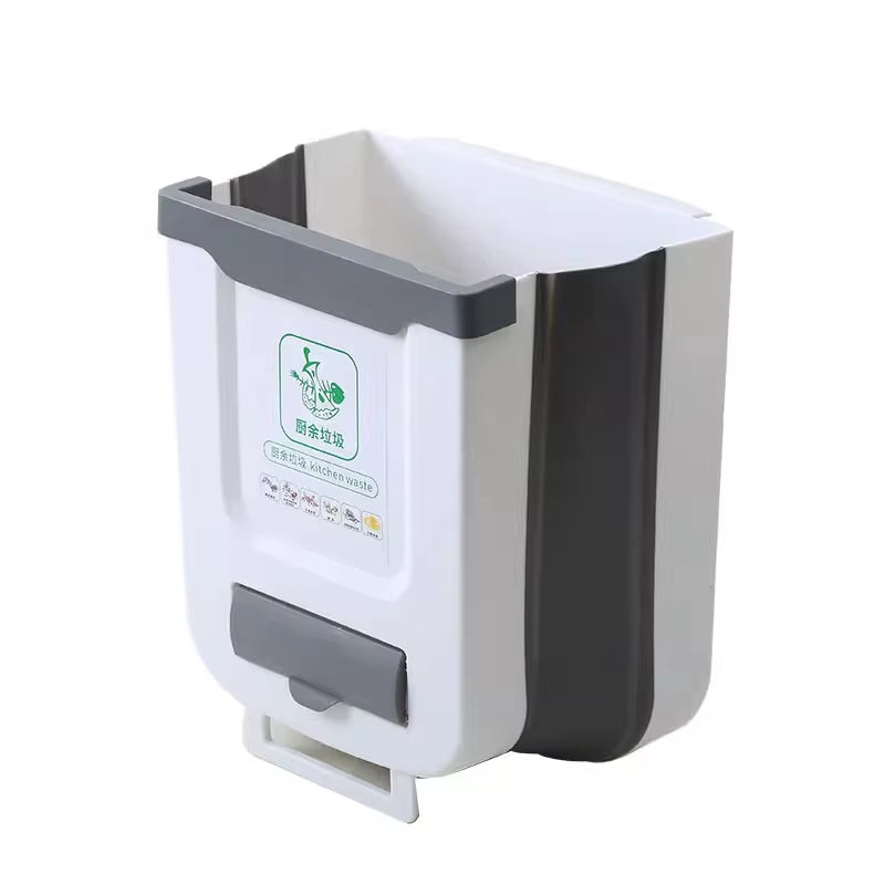 Wall-Mounted Folding Trash Can for Kitchen Cabinets and Vehicles
