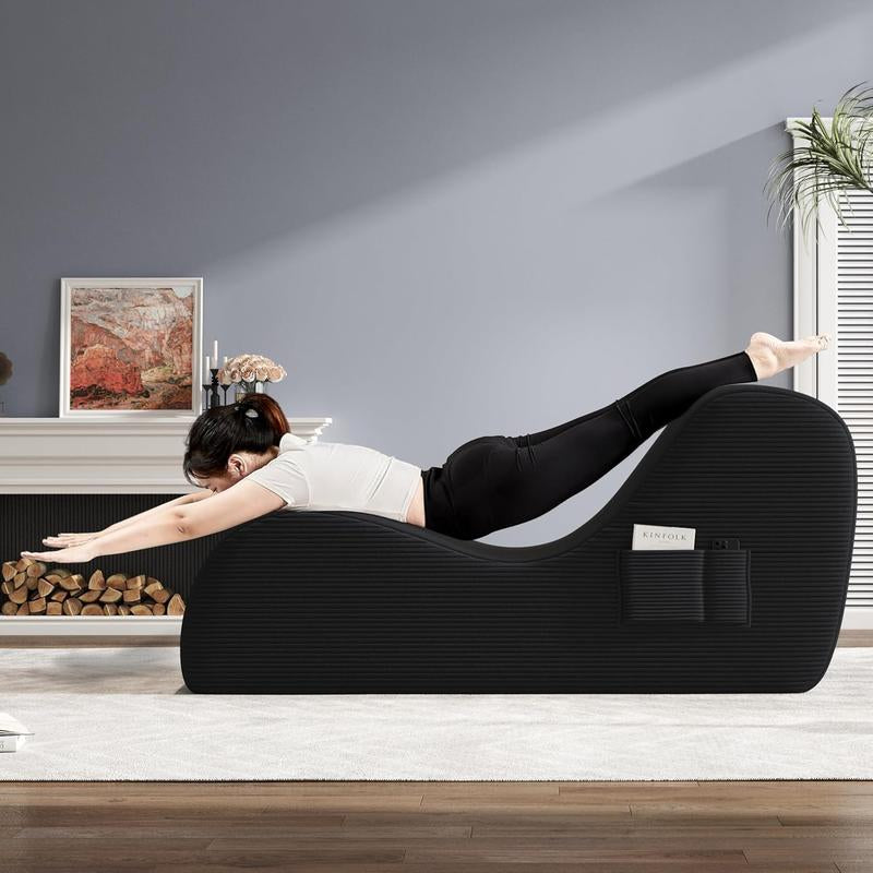 Yoga Chairs for Adults, Ergonomic Chaise Lounge Chair Indoor with Side Pocket, Lumbar Pillow, Ottoman, Yoga Chair Perfect for Stretching, Relaxation, Exercise, Used in Bedroom, Living Room, Black Boneless Couch