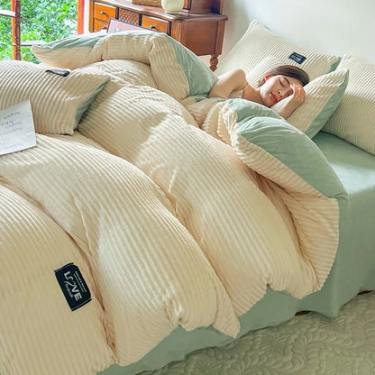 Winter Warm 3Pcs Bedding Sets Double Bed Quilt Cover Thick Double-Sided Velvet King Twin Queen Size Duvet Cover with Pillowscase