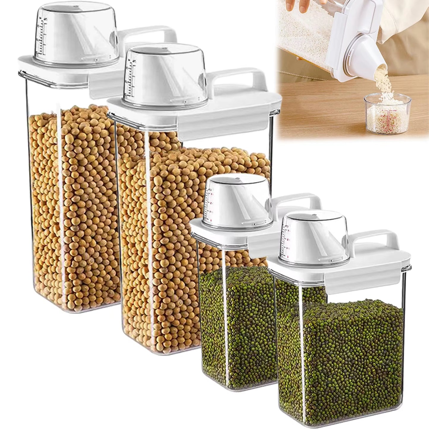 1Pc Cereal Containers Storage, Airtight Grain Jar with Measuring Cup Kitchen Organizers for Oatmeal, Grain, Flour, Pet Food