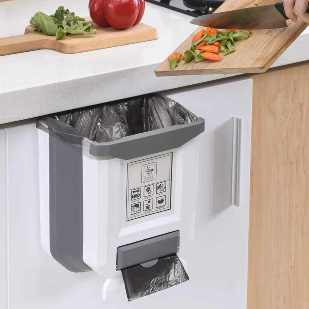 Wall-Mounted Folding Trash Can for Kitchen Cabinets and Vehicles