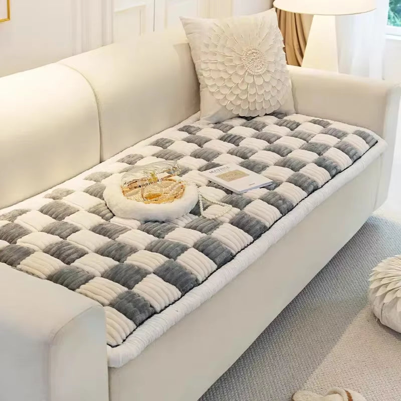 Magic Sofa Cover Thicken Garden Protective Couch Cover Plaid Cream-Coloured Large Plaid Square Pet Mat Bed Flannel Couch Cover