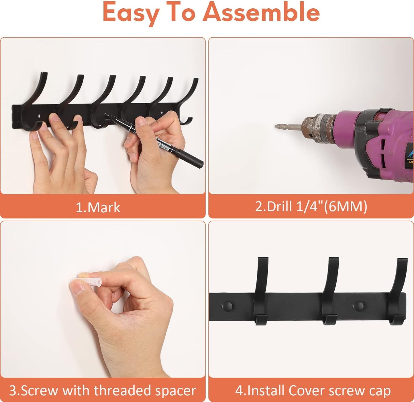 2 Pack Coat Rack Wall Mount, Coat Hooks Wall Mount, Wall Hooks for Hanging, Hat Rack for Wall, Coat Hanger Wall Mount, Towel Hooks for Bathrooms