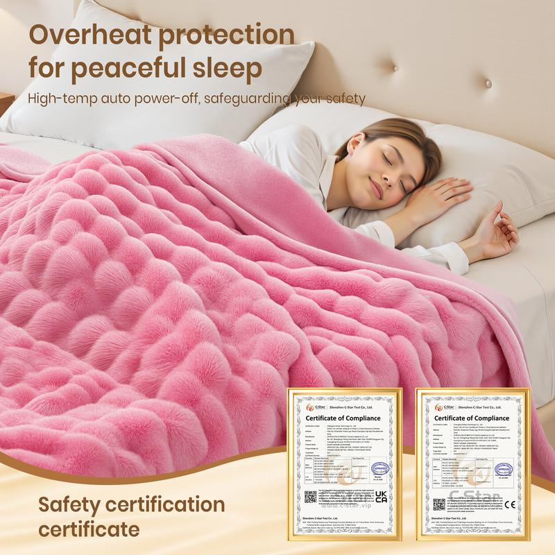 PKBD Heated Blanket, Faux Rabbit Fur Electric Throw with 9 Heat Levels & Auto-Off, Full Body Warming, Machine Washable Winter Gift