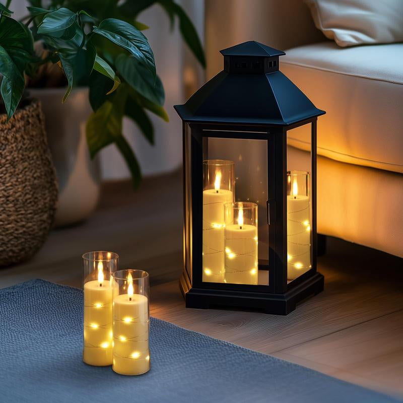 Raycare Flameless LED Candles with Embedded Star String, 5 Pcs Battery Operated Acrylic Pillar Candles with Timer and Remote, Flickering Candles for Romantic Ambiance and Home Decoration Mood Decorative