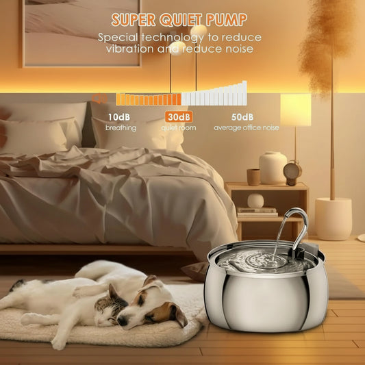 4L Ultra-Quiet Stainless Steel Cat Water Fountain Automatic Drink Filter Pet Drinking Dispenser Drinker for Cats Water Filter