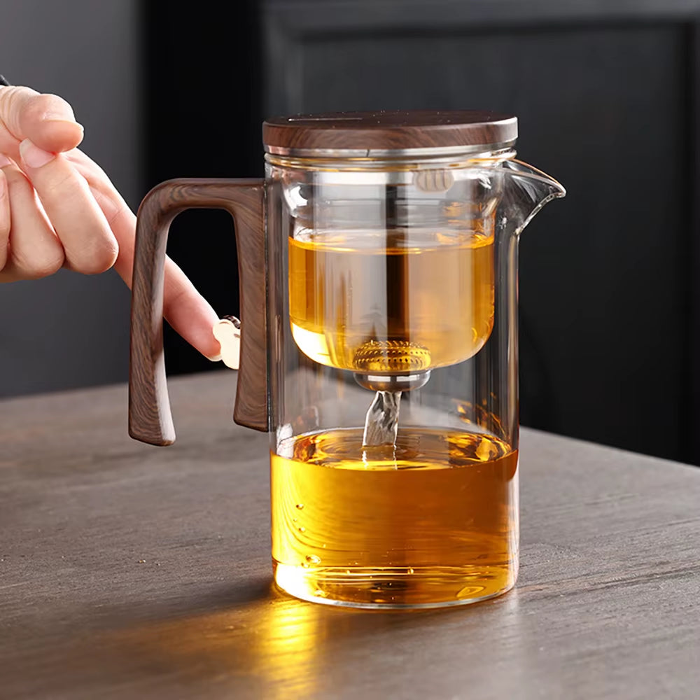 Water Separation Inner Container Teapot One Click Magnetic Switch Tea Separation Filtration Glass Tea Pot Wood Handle Teapot